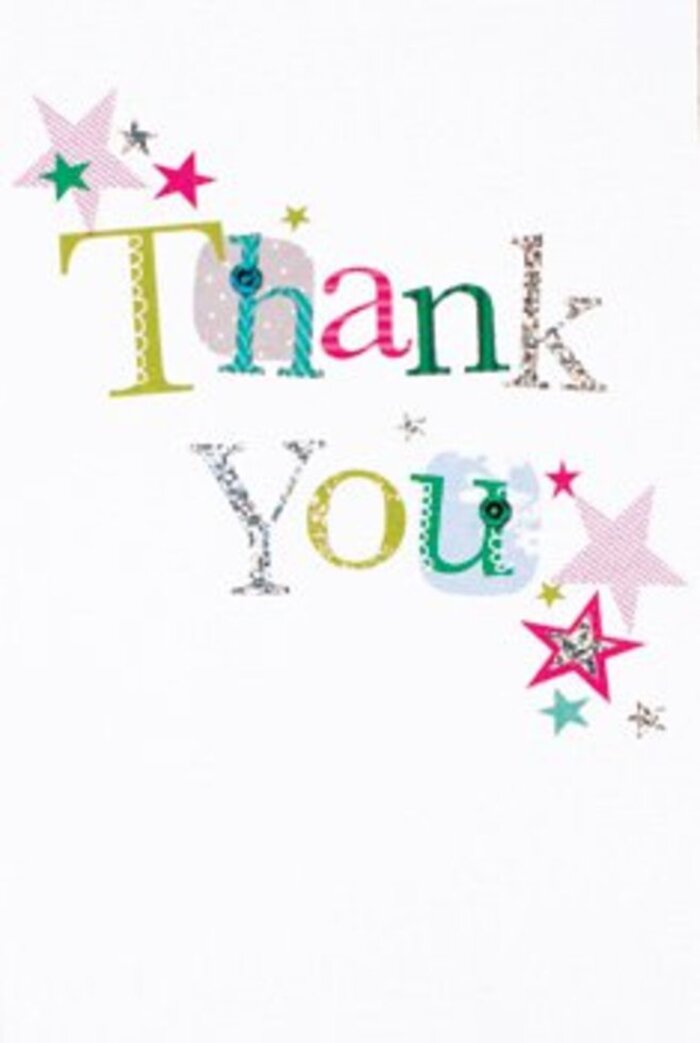 With understated sophistication and a touch of local charm, this thank you card stands as a quietly exuberant token of appreciation, much like the thoughtful gestures exchanged within Harrow Weald. Distinct, artfully rendered letters spell out 'Thank You', some playfully dotted or traced with stitched curves, others gleaming with subtle bands of silver as if brushed by the soft daylight found in Bentley Priory Nature Reserve. Saturated colours-deep pinks, turquoise blues, leaf greens-make each character a celebration in itself. Spirited stars, in patterns of sparkling pink, silvery white, and teal, cluster around the message, blessing the words with cheer and a sense of occasion. The crisp white background gives the card a light and airy quality, a canvas for these motifs to truly shine. This card feels perfectly placed nestled next to a vibrant seasonal bouquet, its mood as uplifting as a heartfelt thank you shared across Harrow Weald's welcoming communities. Designed for every occasion where pure gratitude is warranted, it's a uniquely memorable gesture-a harmonious pairing of artistry and authentic emotion.