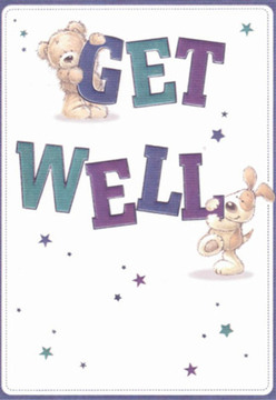 Evoking the neighbourly warmth and gentle optimism of Harrow Weald, this delightful get well card features an inviting illustration: a cuddly bear perched happily atop the bold 'GET', and a lively puppy snuggling close to the vibrant 'WELL', together forming a scene that communicates hope and encouragement. The soft, rounded figures and animated faces of these companions echo the friendly community spirit found near Wealdstone or along College Hill Road. Scattered starbursts in hues of blue and purple shimmer against a spotless white backdrop, suggesting both magic and the promise of brighter days ahead. The typography stands proud and confident, its deep purple and teal tones reminiscent of the rich colours in bespoke get well bouquets designed by Flower Delivery Harrow Weald and delivered promptly to local homes. There's an inviting tactile quality to the carefully textured fur and floppy ears, which seems to offer a gentle, comforting embrace reminiscent of the thoughtful care in each petal and leaf arranged by a seasoned florist. The artwork's lightness and clarity mirror the reassuring feeling of a fresh, fragrant delivery to those recuperating in Harrow Weald-making this card the perfect companion to a floral gesture, brightening any recovery journey with a touch of cheer and heartfelt local compassion.