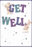Radiating warmth and joyful sincerity, this get well card captures the uplifting spirit of Harrow Weald through its playful illustration. Two lovable friends-a soft, huggable bear and a sweet puppy with floppy ears-are shown supporting and balancing the bold, colourful 'Get Well' letters, their happy faces echoing the open-hearted character of neighbours along Long Elmes. The indigo and teal shades in the friendly lettering glow vividly against a soft cream backdrop, infusing the image with lively optimism. Scattered stars in shifting blues and purples sparkle around the scene, like tiny fireflies at dusk in a local garden. The bear's plush fur and the puppy's velvety ears look almost tangible, inviting the viewer into the warmth of an imagined embrace. Each detail channels the comforting, reassuring energy of a fresh floral delivery-a gesture that brings hope and cheer to both young and old across Harrow Weald, offering solace and support on the path to brighter health.